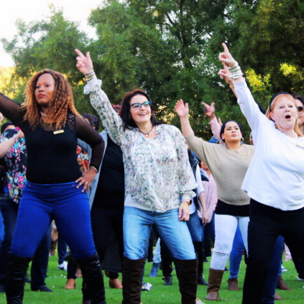 Group enjoying interactive dance session